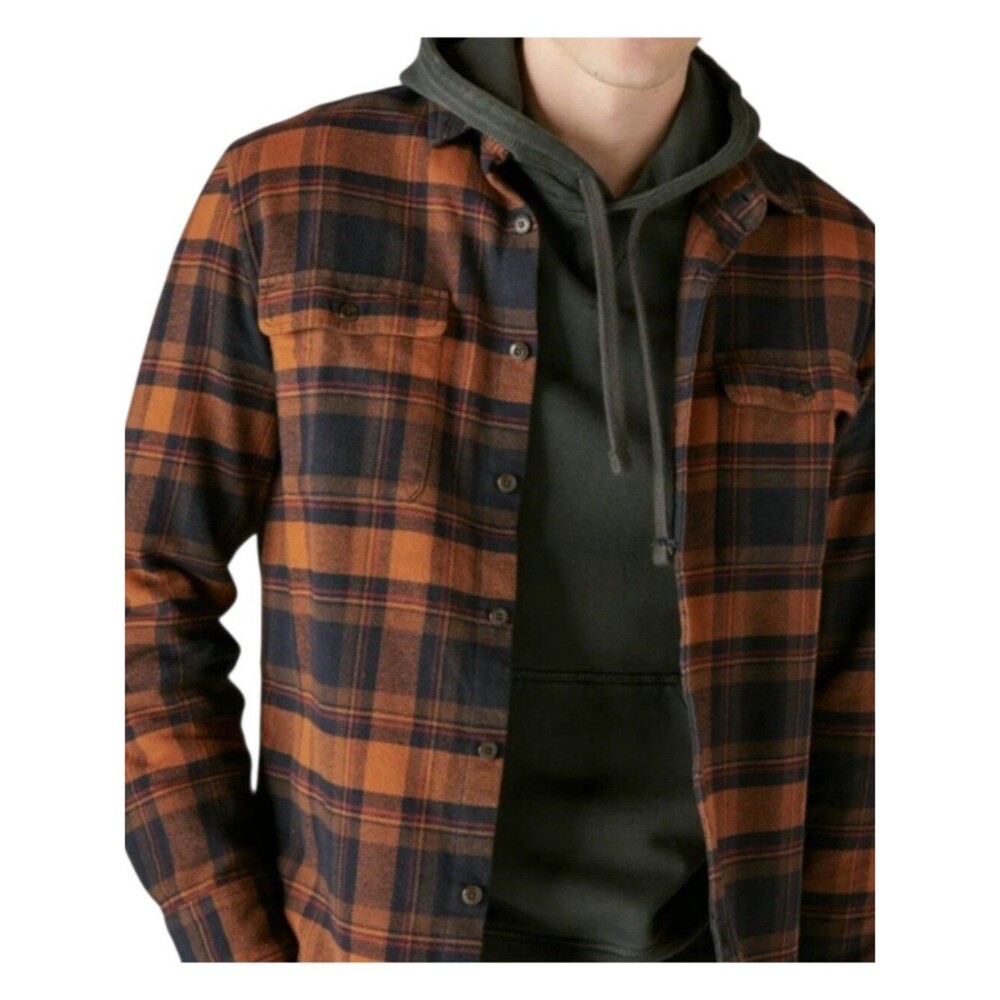 Lucky Brand Plaid Utility Cloud Soft Flannel Plaid Shirt XL Navy Orange Brown